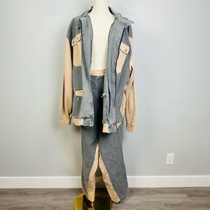 Authentic Veezo Wear Vintage Y2K Denim 2 piece Jacket Jeans Pants Set Size 2XL M